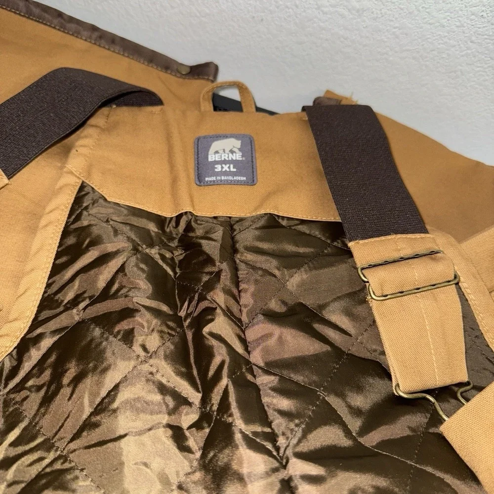 Berne Insulated Bib Overalls Mens 3XL Brown Duck Workwear Water Repellent - Picture 10 of 14